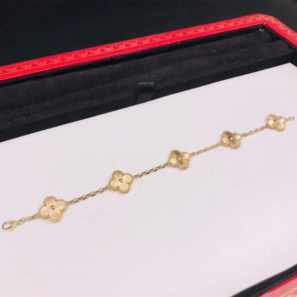 Van Cleef & Arpels Vintage Alhambra bracelet, 5 motifs, guilloché yellow gold