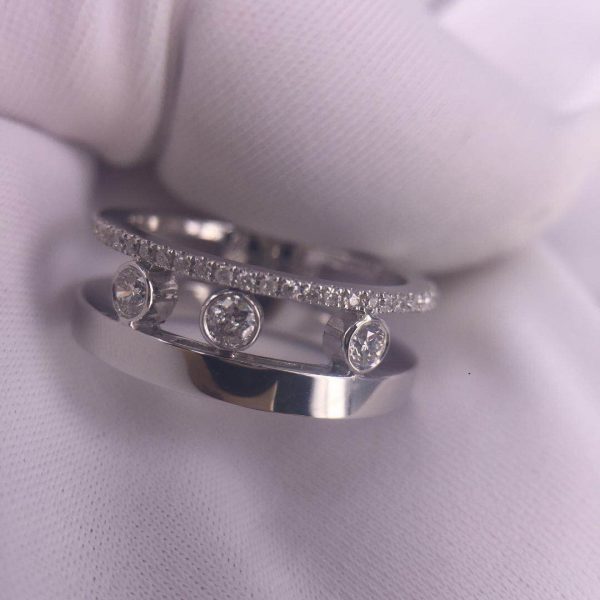 Pure 18K White Gold Messika Move Romane Diamonds Ring Custom