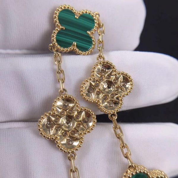 VCA Vintage Alhambra Bracelet, Yellow gold, Diamond, Malachite