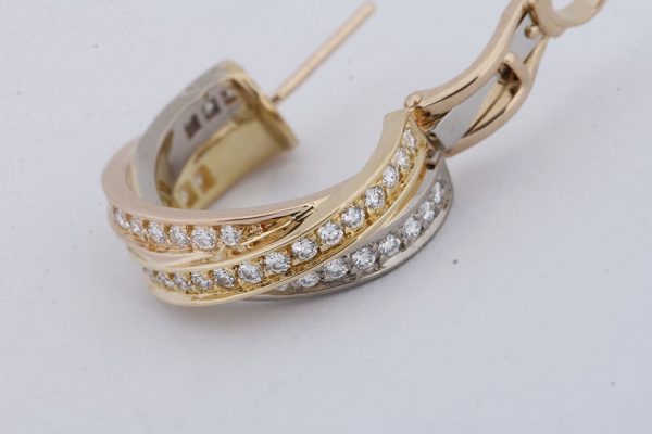 Pure 18k Gold Cartier Trinity earrings with full diamonds