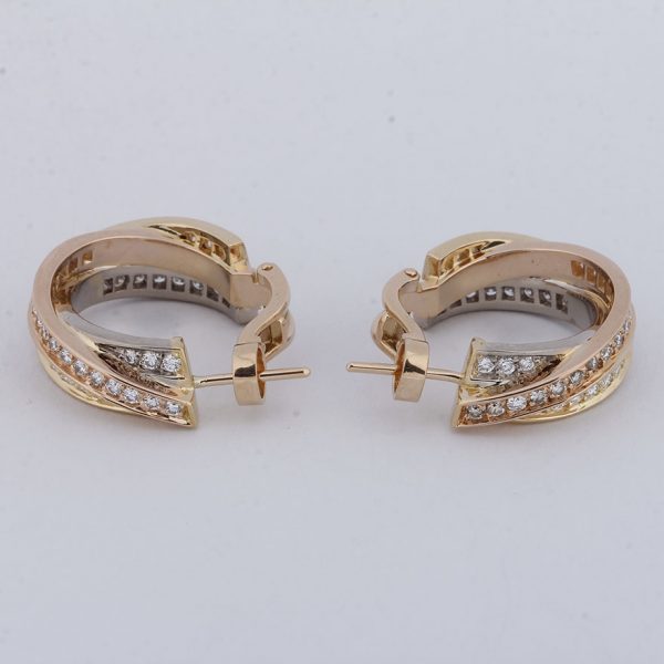 Pure 18k Gold Cartier Trinity earrings with full diamonds