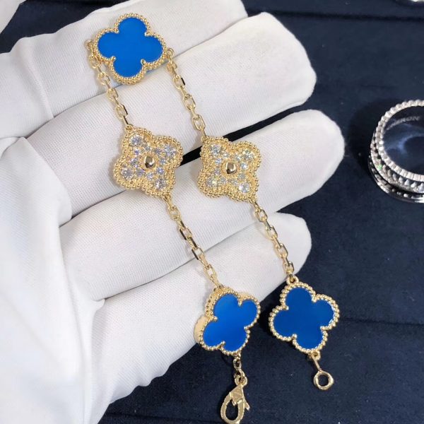 VCA Vintage Alhambra Bracelet, Yellow gold, Diamond, Agate