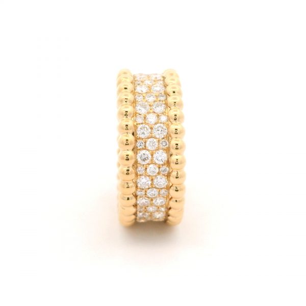 18K Gold Van Cleef & Arpels Perlée Pave 3 Row Wide Diamond Ring