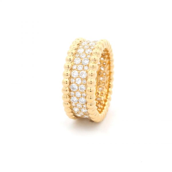 18K Gold Van Cleef & Arpels Perlée Pave 3 Row Wide Diamond Ring