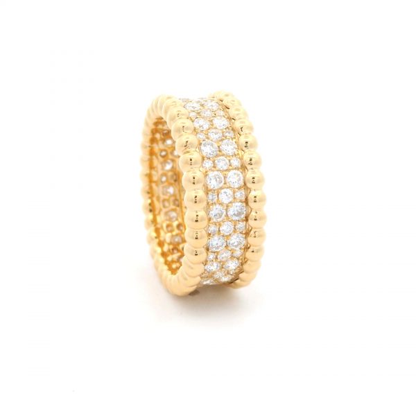 18K Gold Van Cleef & Arpels Perlée Pave 3 Row Wide Diamond Ring