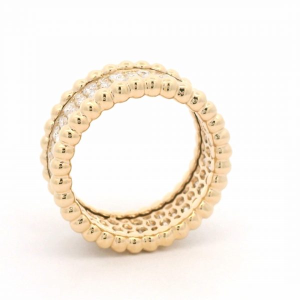 18K Gold Van Cleef & Arpels Perlée Pave 3 Row Wide Diamond Ring