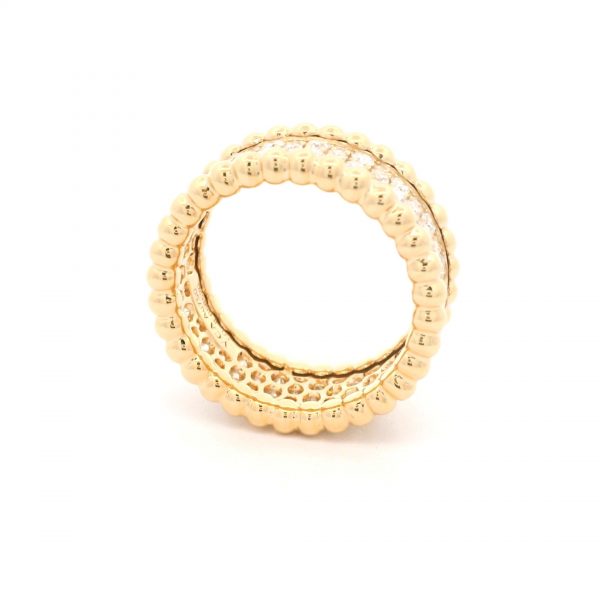 18K Gold Van Cleef & Arpels Perlée Pave 3 Row Wide Diamond Ring