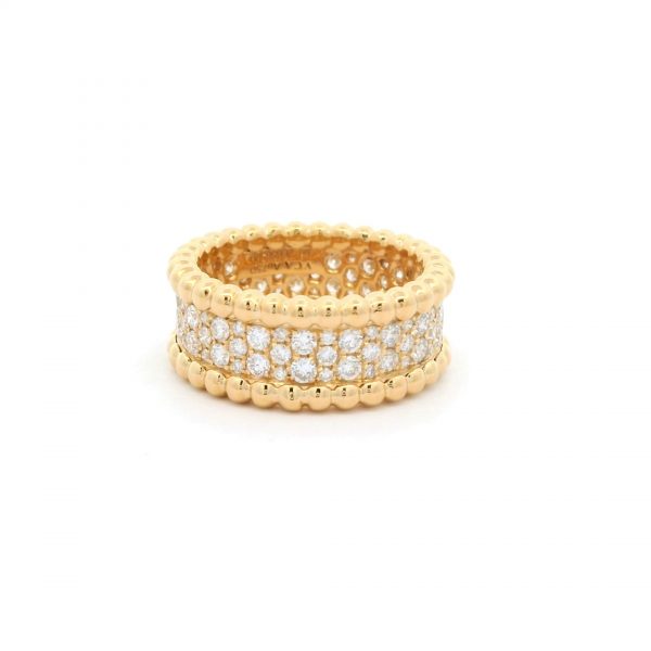 18K Gold Van Cleef & Arpels Perlée Pave 3 Row Wide Diamond Ring