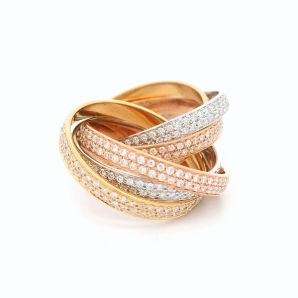 18K Gold Cartier Three Color, Trinity Six Band Ring