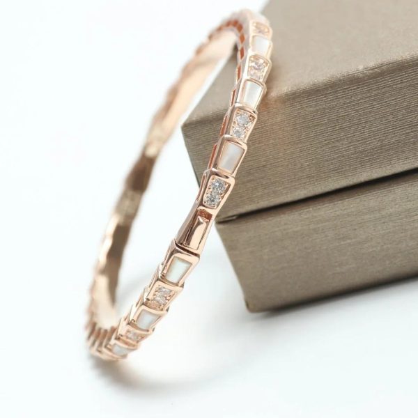 Bvlgari 18K Rose Gold Serpenti Viper Mother of Pearl Diamond Bracelet